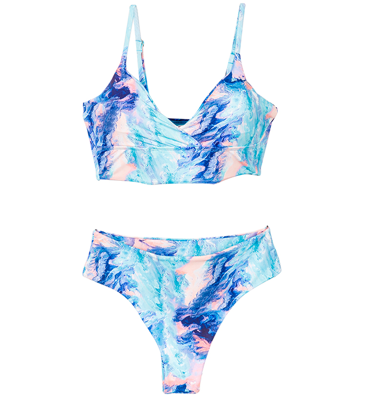 Badebekleidungsset mit hohem Bund und Batikdruck