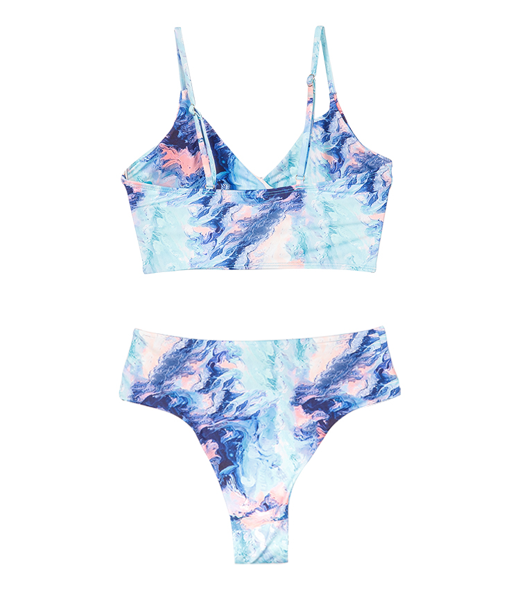 Badebekleidungsset mit hohem Bund und Batikdruck