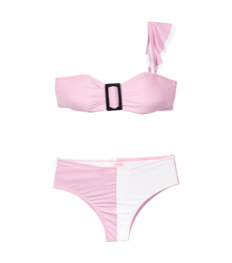 One-Shoulder-Rüschen und zweifarbiger Patchwork-Bikini