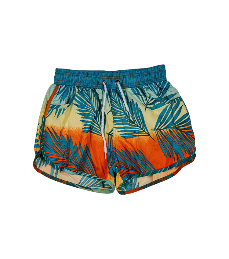 Strandshorts mit Sonnenuntergangspalmen-Print-Atmosphäre